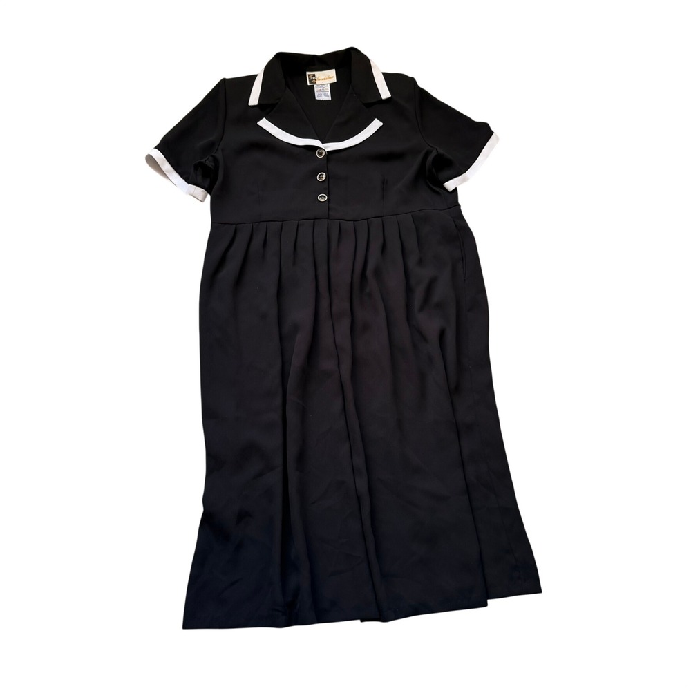 Vintage JDB Jandabar Black White Contrast Trim Empire Waist Midi Dress 22.5X